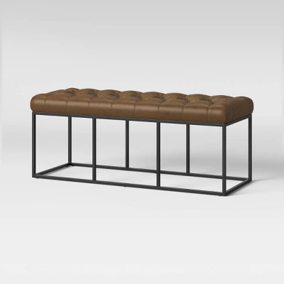 Trubeck Tufted Metal Base Bench Faux Leather Brown - Threshold™ 2 Trubeck Tufted Metal Base Bench Faux Leather Brown - Threshold™ - Image 2