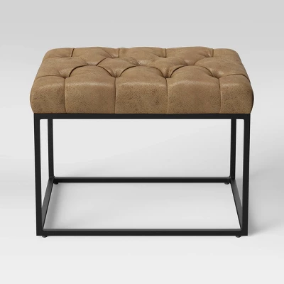 Trubeck Tufted Metal Base Ottoman Faux Leather - Threshold™ 3 Trubeck Tufted Metal Base Ottoman Faux Leather - Threshold™ - Image 3