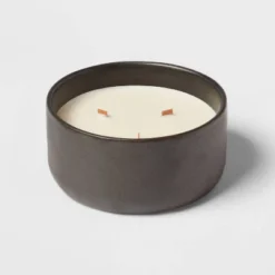 16oz Blackened Bowl Ceramic With Multi Woodwick And Dustcover Acorn + Pine Candle Black - Threshold™ -Threshold Home Outlet Store GUEST 0692b5dd 17a3 45e3 8878 e98369c2410e
