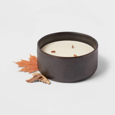 16oz Blackened Bowl Ceramic With Multi Woodwick And Dustcover Dried Leaves + Hickory Candle Black - Threshold™ 2 16oz Blackened Bowl Ceramic With Multi Woodwick And Dustcover Dried Leaves + Hickory Candle Black - Threshold™ - Image 2