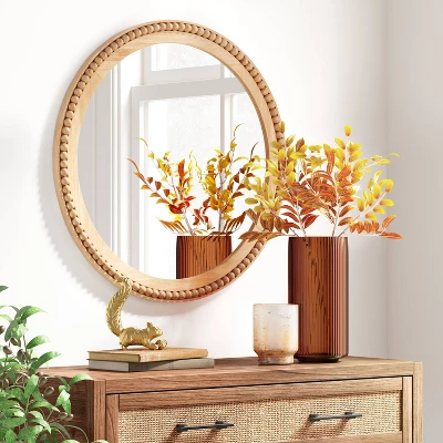 28" Dia Round Wooden Beaded Wall Mirror Natural - Threshold™ 1 28" Dia Round Wooden Beaded Wall Mirror Natural - Threshold™