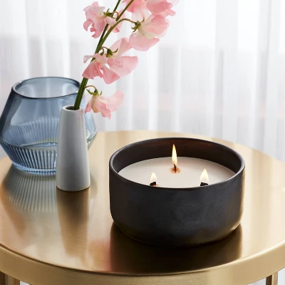 16oz Blackened Bowl Ceramic With Multi Woodwick And Dustcover Dried Leaves + Hickory Candle Black - Threshold™ 1 16oz Blackened Bowl Ceramic With Multi Woodwick And Dustcover Dried Leaves + Hickory Candle Black - Threshold™