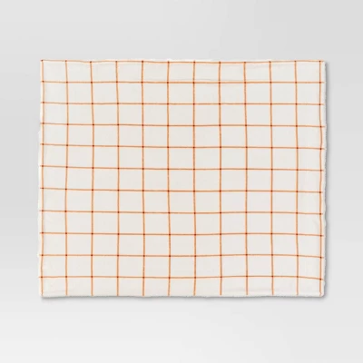 Windowpane Plush With Shearling Reverse Throw Blanket Cream/Orange - Threshold™ 2 Windowpane Plush With Shearling Reverse Throw Blanket Cream/Orange - Threshold™ - Image 2