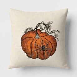 Pumpkin With Spider Cotton Square Halloween Throw Pillow Ivory - Threshold™ -Threshold Home Outlet Store GUEST 1ecd4b9d 2a11 42dc a5f9 a644f4927d75