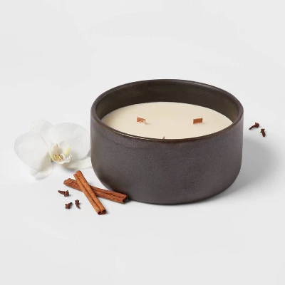 16oz Blackened Bowl Ceramic With Multi Woodwick And Dustcover Warm Cider + Cinnamon Candle Black - Threshold™ 2 16oz Blackened Bowl Ceramic With Multi Woodwick And Dustcover Warm Cider + Cinnamon Candle Black - Threshold™ - Image 2