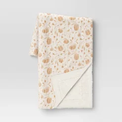 Mini Pumpkin Printed Plush With Shearling Reverse Throw Blanket - Threshold™ -Threshold Home Outlet Store GUEST 237115e9 eb80 4549 b675 8dff6cdea03e