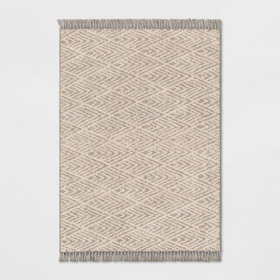 Diamond With Fringe Rug Gray - Threshold™ 4 Diamond With Fringe Rug Gray - Threshold™ - Image 4