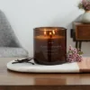23oz XL 3-Wick Vanilla + Bergamot Wooden Amber Glass With Wood Lid And Stamped Logo Amber - Threshold™