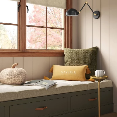 Gather Embroidered Herringbone Lumbar Throw Pillow Gold - Threshold™ 1 Gather Embroidered Herringbone Lumbar Throw Pillow Gold - Threshold™