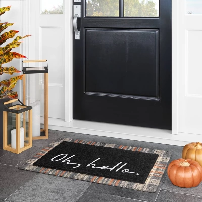 1'6"x2'6" Oh Hello Doormat Black - Threshold™ 1 1'6"x2'6" Oh Hello Doormat Black - Threshold™