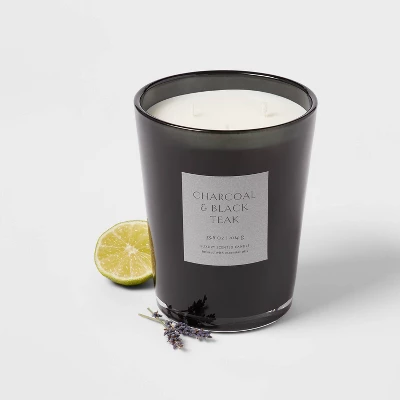 Colored Vase Glass With Dustcover & Black Teak Candle Black - Threshold™ 2 Colored Vase Glass With Dustcover & Black Teak Candle Black - Threshold™ - Image 2