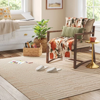 5'x7' Handloom Tufted Wool Area Rug Heathered Cream - Threshold™ 1 5'x7' Handloom Tufted Wool Area Rug Heathered Cream - Threshold™