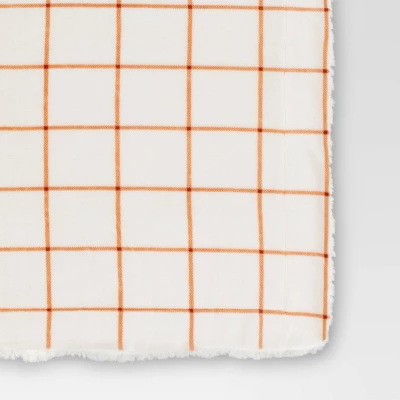 Windowpane Plush With Shearling Reverse Throw Blanket Cream/Orange - Threshold™ 3 Windowpane Plush With Shearling Reverse Throw Blanket Cream/Orange - Threshold™ - Image 3