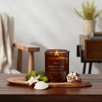 9oz Lidded Glass Jar Crackling Wooden Wick Candle Ocean Air And Moss - Threshold™ 1 9oz Lidded Glass Jar Crackling Wooden Wick Candle Ocean Air And Moss - Threshold™