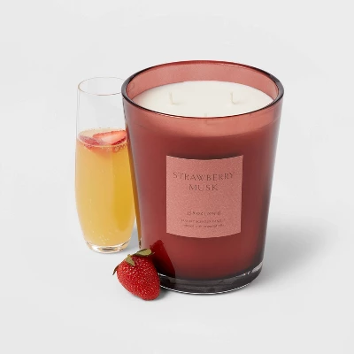 Colored Vase Glass With Dustcover Strawberry Musk Candle Red - Threshold™ 2 Colored Vase Glass With Dustcover Strawberry Musk Candle Red - Threshold™ - Image 2