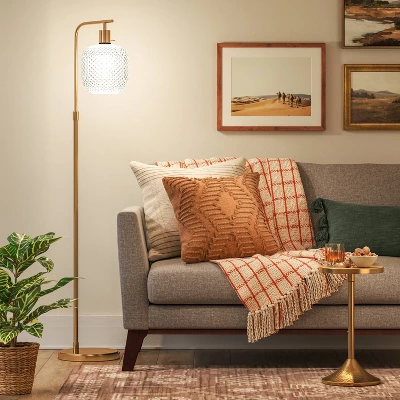 Floor Lamp Brass With Glass Shade (Includes LED Light Bulb) - Threshold™ 2 Floor Lamp Brass With Glass Shade (Includes LED Light Bulb) - Threshold™ - Image 2