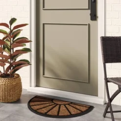 1'6"x2'6" Half Moon Rubber Coir Doormat Black - Threshold™