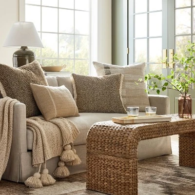 Oversized Woven Striped Square Throw Pillow Cream/Brown - Threshold™ Designed With Studio McGee 1 Oversized Woven Striped Square Throw Pillow Cream/Brown - Threshold™ Designed With Studio McGee