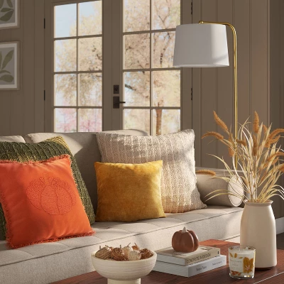 Embroidered Pumpkin With Frayed Edges Square Throw Pillow Rust - Threshold™ 1 Embroidered Pumpkin With Frayed Edges Square Throw Pillow Rust - Threshold™