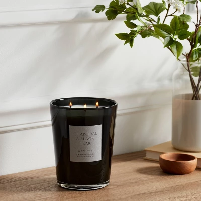 Colored Vase Glass With Dustcover & Black Teak Candle Black - Threshold™ 1 Colored Vase Glass With Dustcover & Black Teak Candle Black - Threshold™