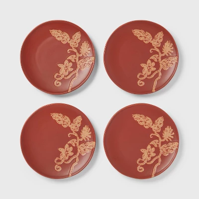 4pk Ceramic App Dining Plates Rust Floral - Threshold™ 2 4pk Ceramic App Dining Plates Rust Floral - Threshold™ - Image 2