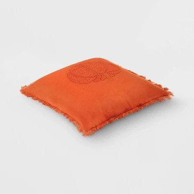 Embroidered Pumpkin With Frayed Edges Square Throw Pillow Rust - Threshold™ 2 Embroidered Pumpkin With Frayed Edges Square Throw Pillow Rust - Threshold™ - Image 2