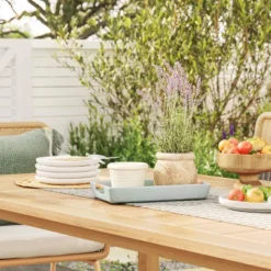 7.09" Rectangular Earthenware Tray With Cut-Out Skin Rattan Weaving Handle Heathered Green - Threshold™ Designed With Studio McGee