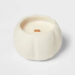 12oz Brushed Abstract Pumpkin Ceramic With Woodwick And Dustcover Dried Leaves + Hickory Candle - Threshold™ -Threshold Home Outlet Store GUEST ca336cab 30a9 4816 a86c a9481933e877