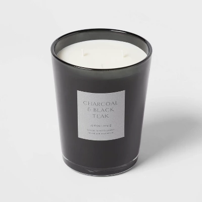 Colored Vase Glass With Dustcover & Black Teak Candle Black - Threshold™ 3 Colored Vase Glass With Dustcover & Black Teak Candle Black - Threshold™ - Image 3