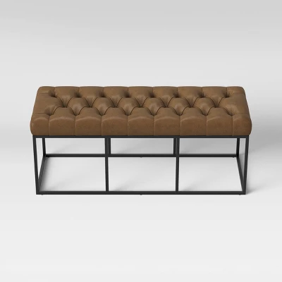 Trubeck Tufted Metal Base Bench Faux Leather Brown - Threshold™ 3 Trubeck Tufted Metal Base Bench Faux Leather Brown - Threshold™ - Image 3