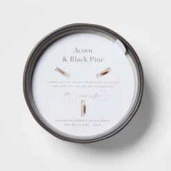 16oz Blackened Bowl Ceramic With Multi Woodwick And Dustcover Acorn + Pine Candle Black - Threshold™ -Threshold Home Outlet Store GUEST d44c55bc 8d38 4702 a280 01753303db3d