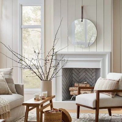 24" Frameless Mirror With Braided Leather Hanging Strap - Threshold™ Designed With Studio McGee 1 24" Frameless Mirror With Braided Leather Hanging Strap - Threshold™ Designed With Studio McGee