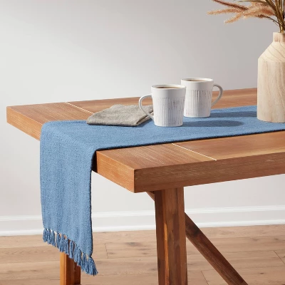 72" X 14" Cotton Textured Table Runner Blue - Threshold™ 1 72" X 14" Cotton Textured Table Runner Blue - Threshold™