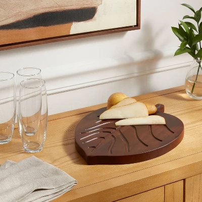 Wooden Oak Leaf Shape Serving Board With Handle Dark Brown - Threshold™ 1 Wooden Oak Leaf Shape Serving Board With Handle Dark Brown - Threshold™