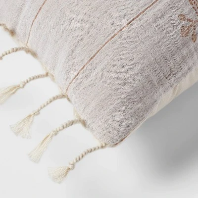 14"x36" Traditional Embroidered Oblong Decorative Pillow Ivory - Threshold™ 3 14"x36" Traditional Embroidered Oblong Decorative Pillow Ivory - Threshold™ - Image 3