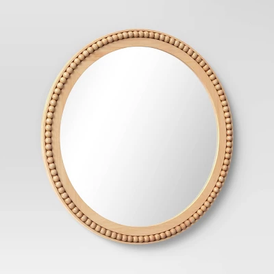 28" Dia Round Wooden Beaded Wall Mirror Natural - Threshold™ 2 28" Dia Round Wooden Beaded Wall Mirror Natural - Threshold™ - Image 2