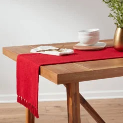 72" X 14" Cotton Checked Textured Table Runner Red - Threshold™