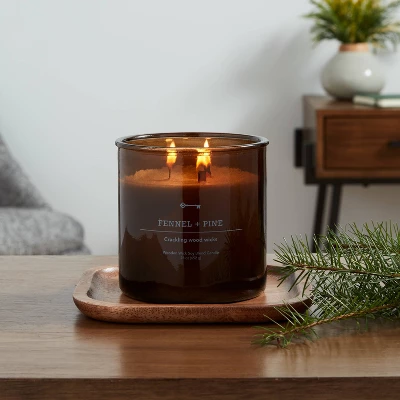 23oz XL 3-Wick Fennel + Pine Wooden Amber Glass With Wood Lid And Stamped Logo Amber Candle - Threshold™ 1 23oz XL 3-Wick Fennel + Pine Wooden Amber Glass With Wood Lid And Stamped Logo Amber Candle - Threshold™