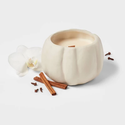 12oz Brushed Abstract Pumpkin Ceramic With Woodwick And Dustcover Warm Cider + Cinnamon Candle - Threshold™ 2 12oz Brushed Abstract Pumpkin Ceramic With Woodwick And Dustcover Warm Cider + Cinnamon Candle - Threshold™ - Image 2