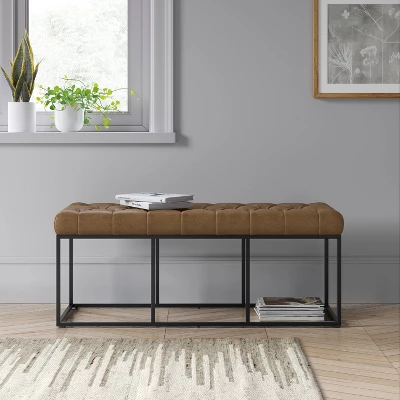 Trubeck Tufted Metal Base Bench Faux Leather Brown - Threshold™ 1 Trubeck Tufted Metal Base Bench Faux Leather Brown - Threshold™